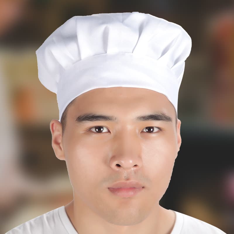 Hotel Chef Hat Pleated Round Mushroom Cap for Men and Women, Wholesale White Hats for Cake and Dessert Shops, Anti-Slip Design