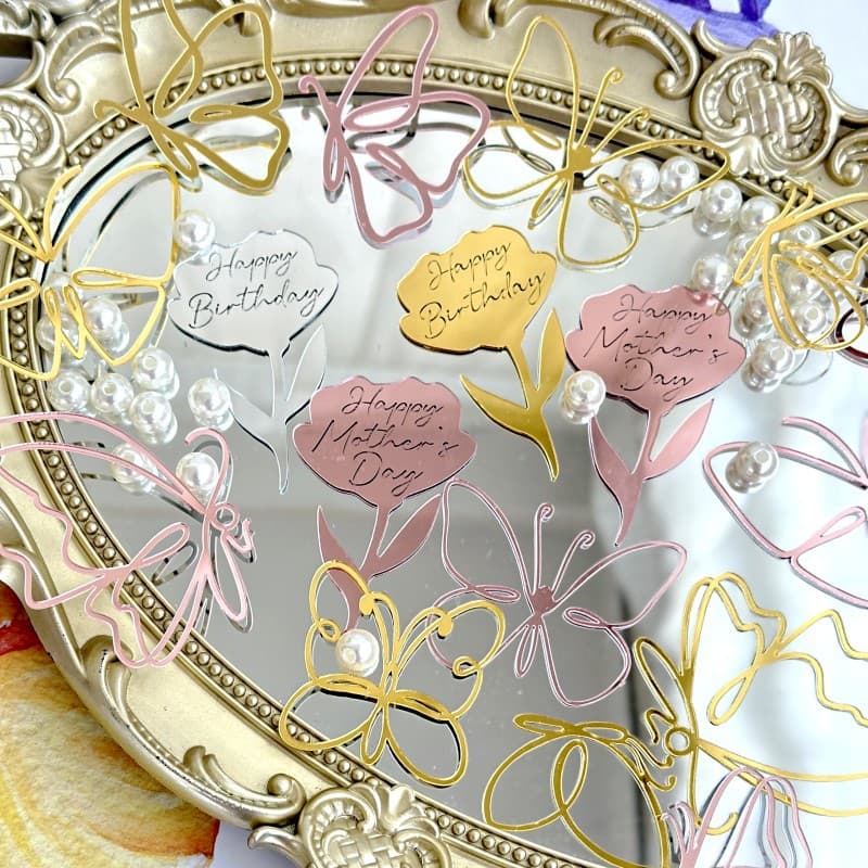 Copyright Ins Style Marking Flower Mother's Day Birthday Acrylic Cake Decoration Butterfly Acrylic Cake Decoration