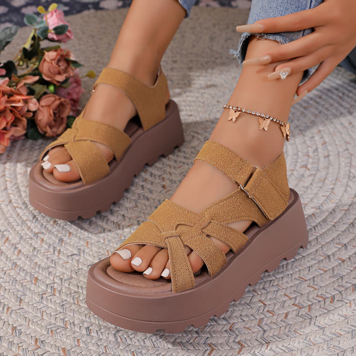 2026 Fashion Women's Sandals Summer New Thick Sole Anti-Slip Student Roman Beach Sandals Trendy