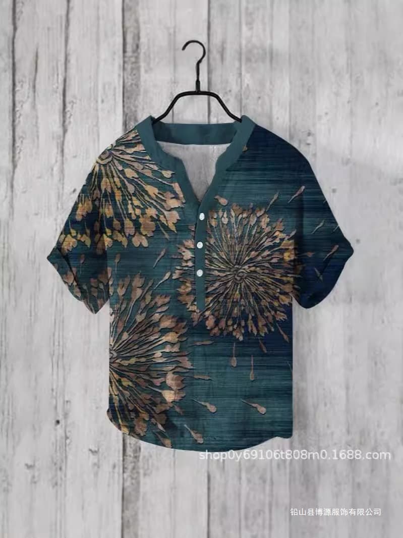 Cross-Border Export Hot Style 3D Digital Printing Cool Animal Large Size Men's V-Neck Shirt Loose Casual Top Wholesale