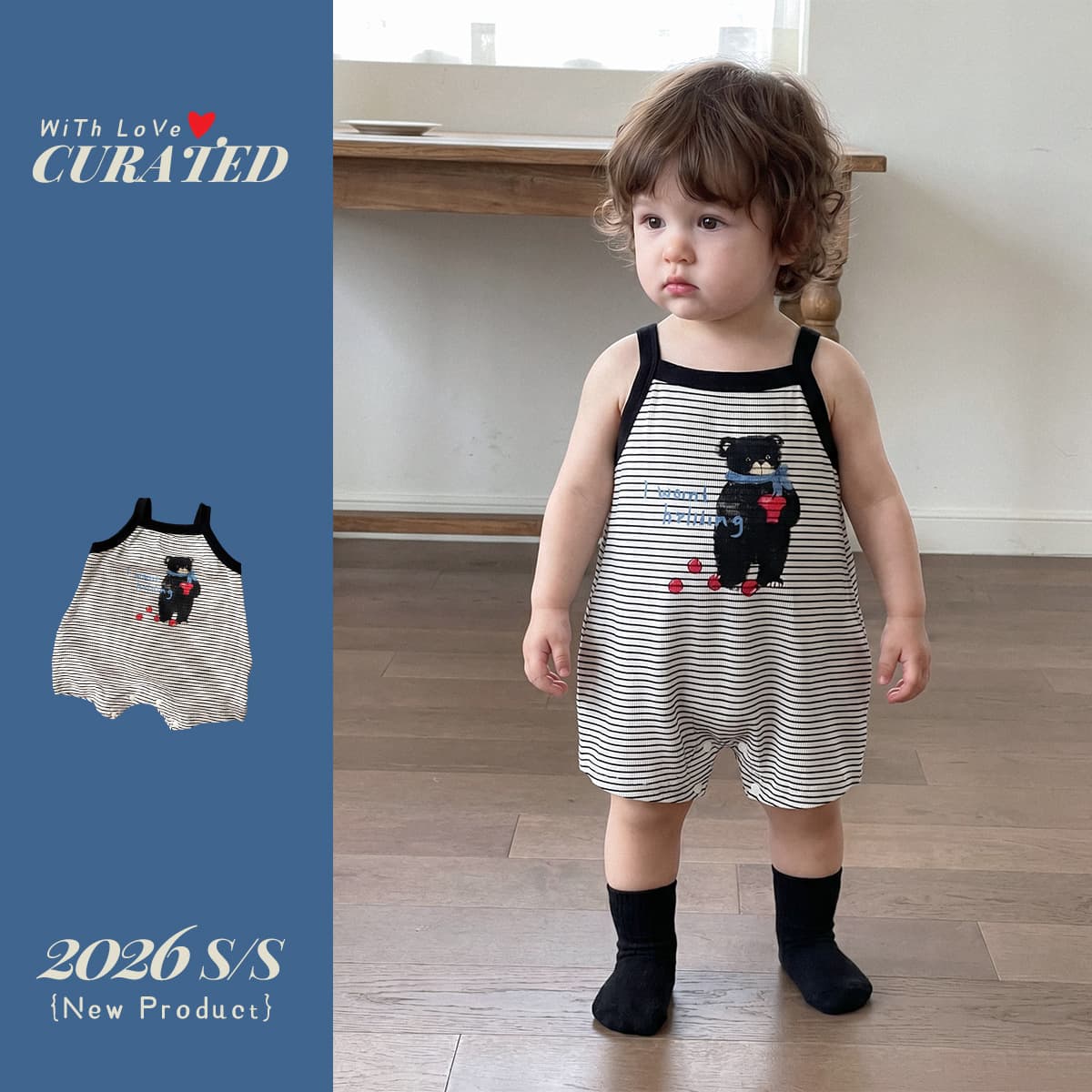 One-year-old baby boy's new one-piece baby striped cartoon suspender triangle harem boy's fashion bag fart clothing summer