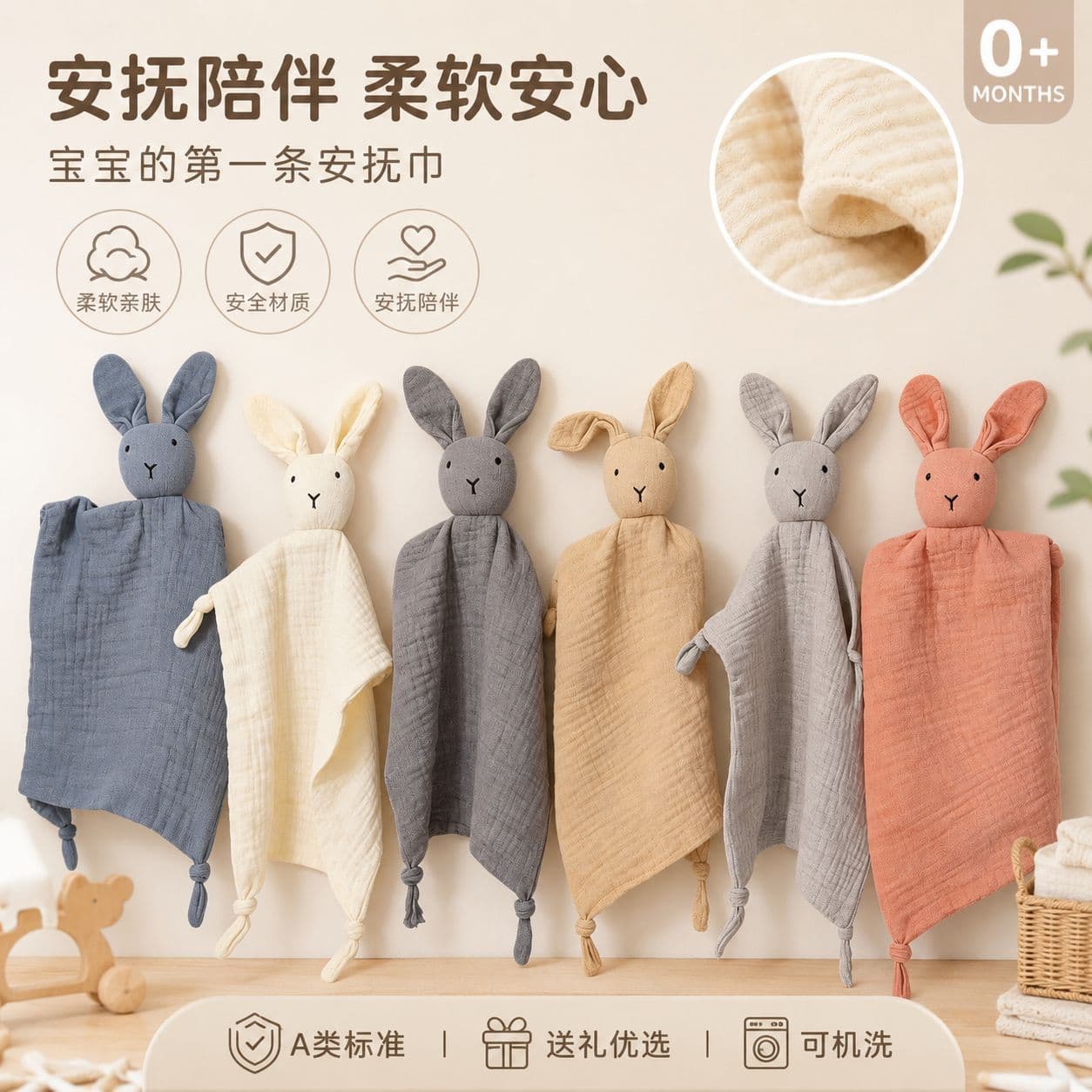 Baby comfort blanket, chewable newborn bib, Class A safe, bean-shaped plush toy, custom A Bao Dou Dou
