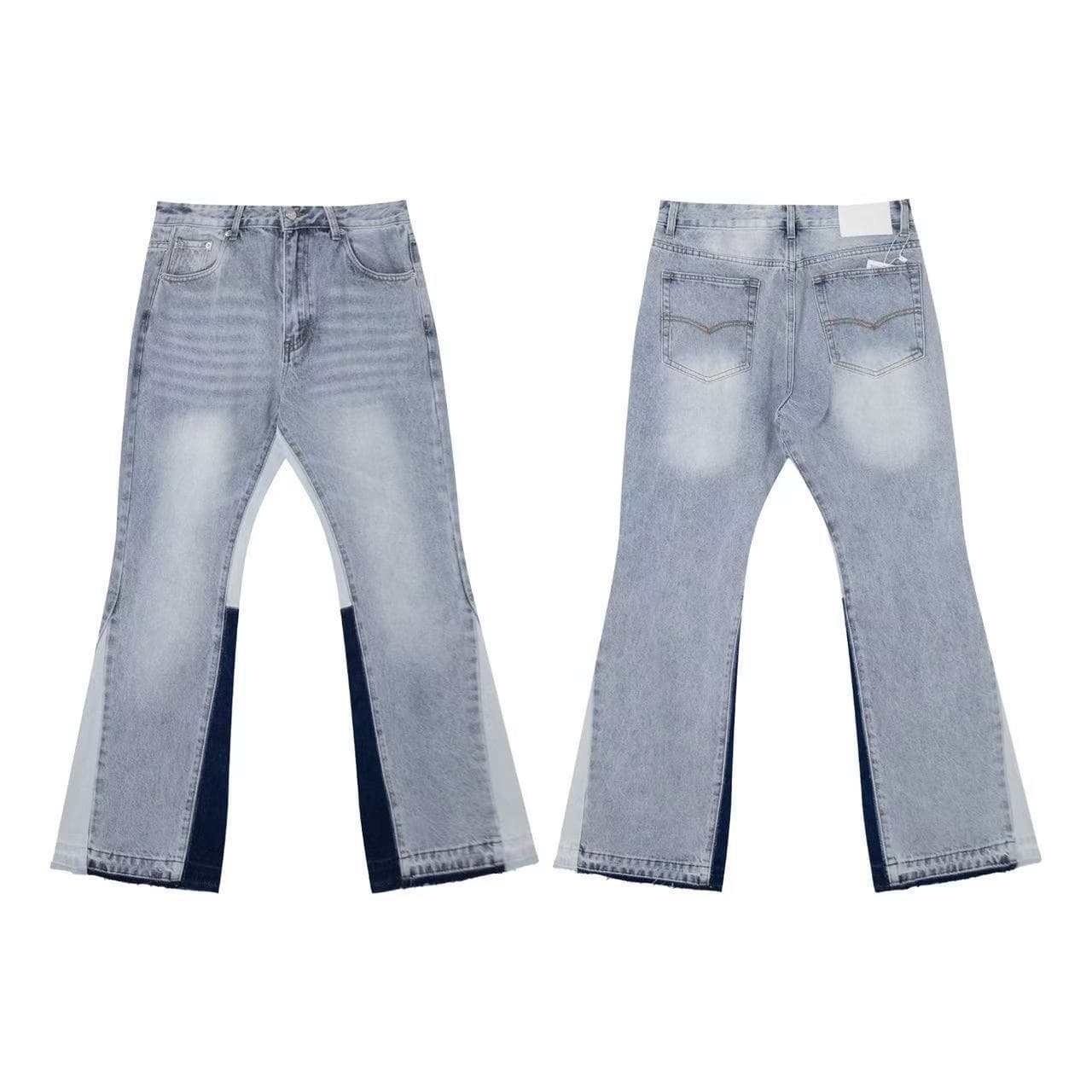 Foreign trade style Dept trendy brand bootcut jeans for men, distressed splicing, ink-washed trousers, street casual pants