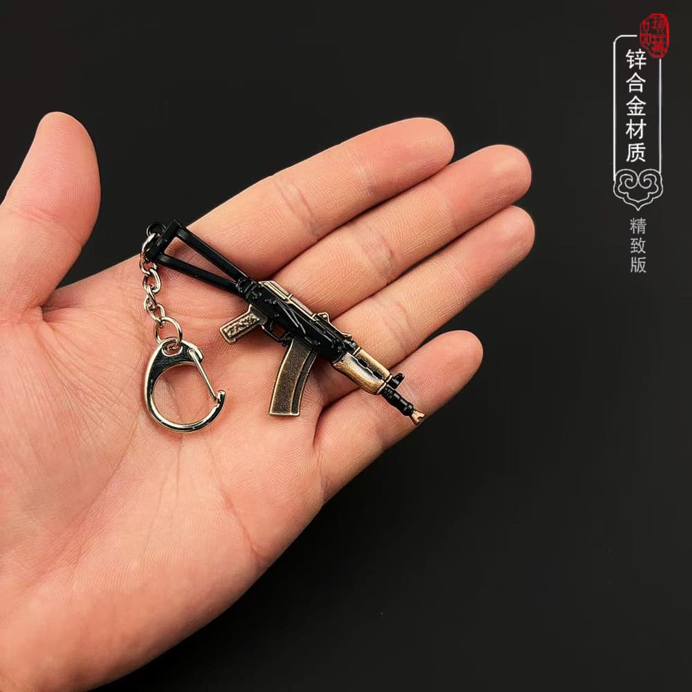 Dark Zone Game Mini AKS74U Rifle Model Alloy Small Gun Toy Keychain Pendant