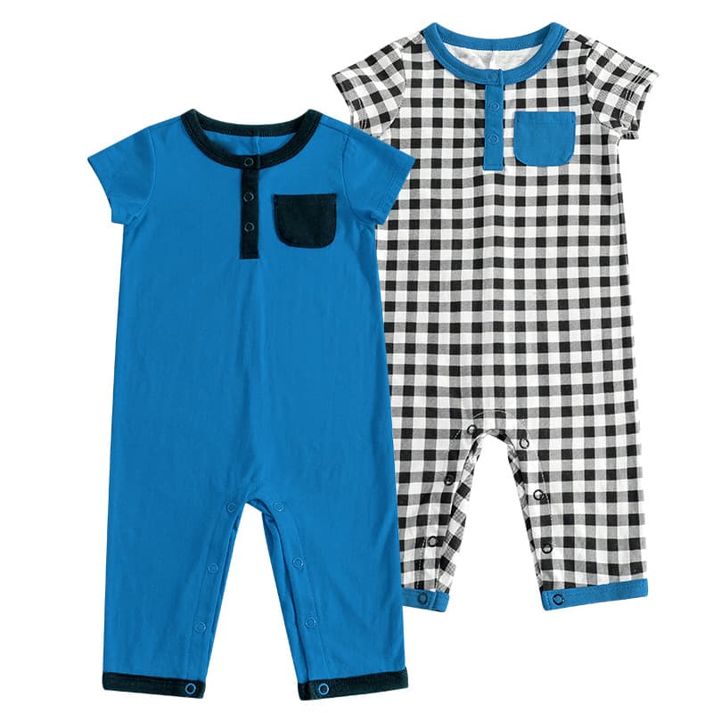 Multi-Color Plaid 1-Year-Old Baby Clothes, Crotch-Opening Infant Pants, Summer Short-Sleeve Baby Boy Romper, Bodysuit