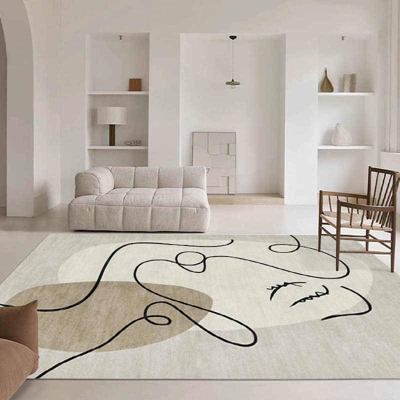 Nordic Minimalist Abstract Line Living Room Carpet Sofa Coffee Table Full Coverage Rug Bedroom Plant Girl Bedside Blanket