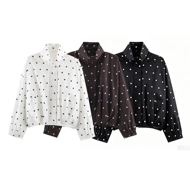 Cross-border Women's Fashion 2026 Fall New Arrival European and American Style Loose Stand Collar Polka Dot Pilot Jacket Coat 6318278