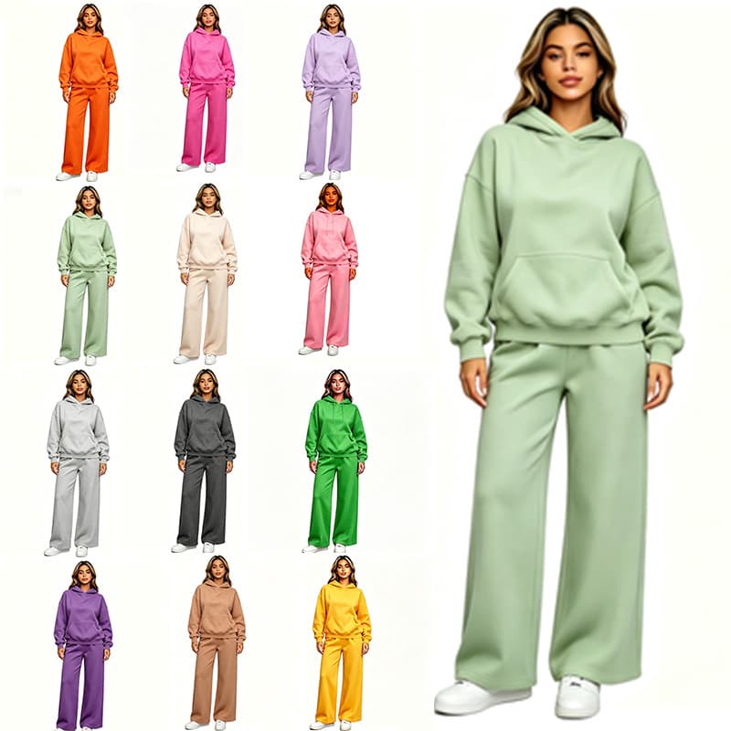 Women's Outdoor Sports Drop Shoulder Sleeve and Wide Leg Pants Matching Set, Warm Autumn Winter Loose 2-Piece Outfit