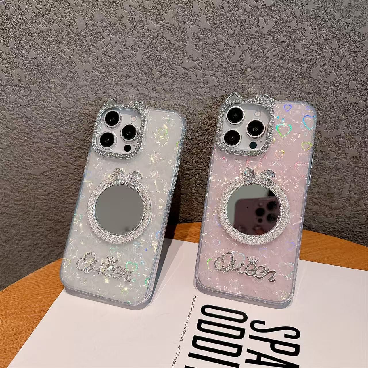 Love shell pattern suitable for iPhone 17 Promax mobile phone case Apple 16 three-dimensional diamond mirror protective cover
