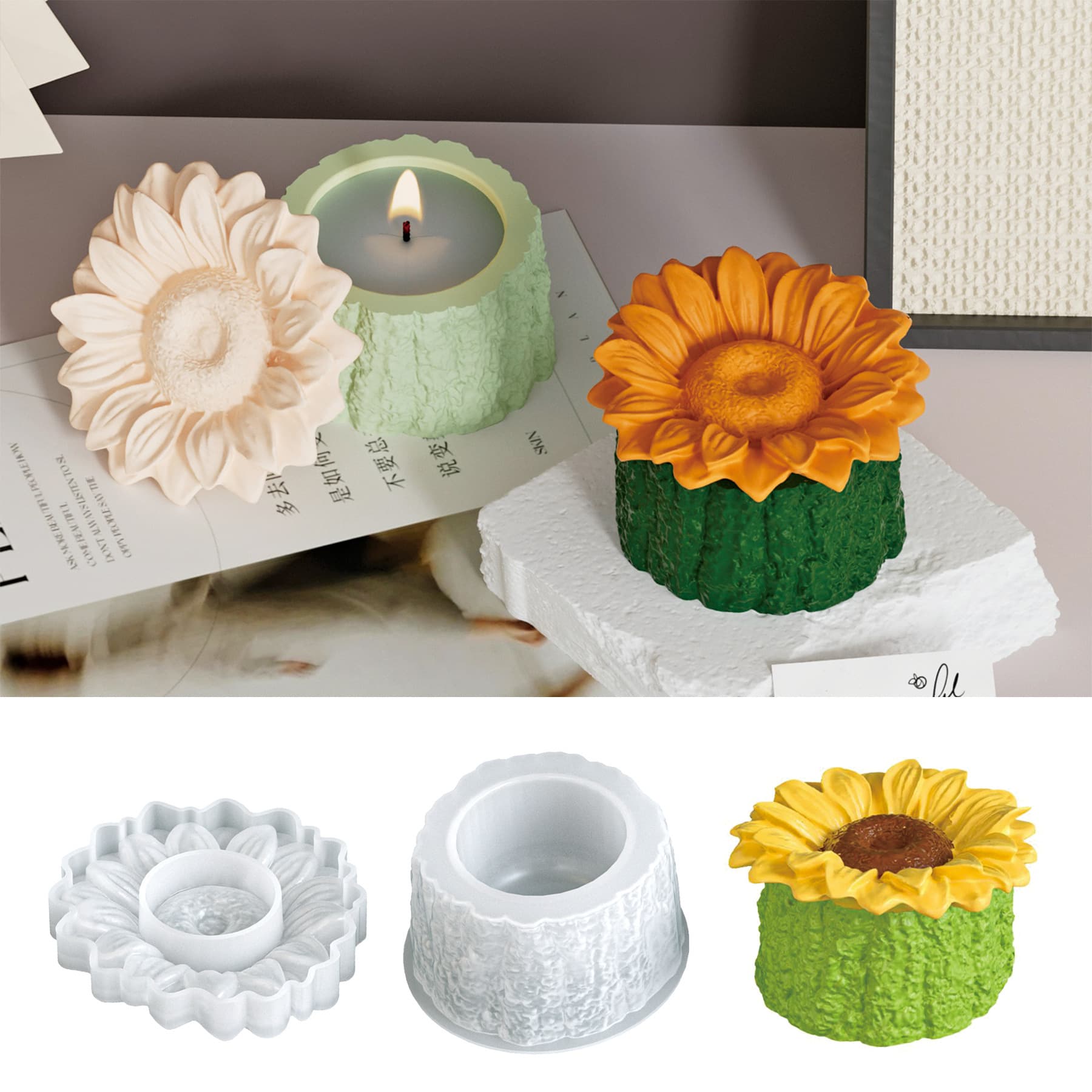 Silicone Aromatherapy Plaster Tree Stump Flower Pot Storage Jar Silicone Mold Sunflower Candle Cup Mold