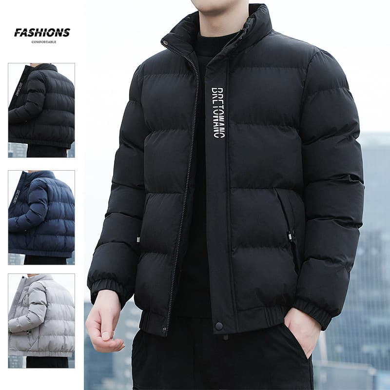 Cotton Jacket Men's 2022 Winter New Style Youth Fashion Print Casual Cotton Jacket Warm Stand Collar Outerwear Factory Wholesale
