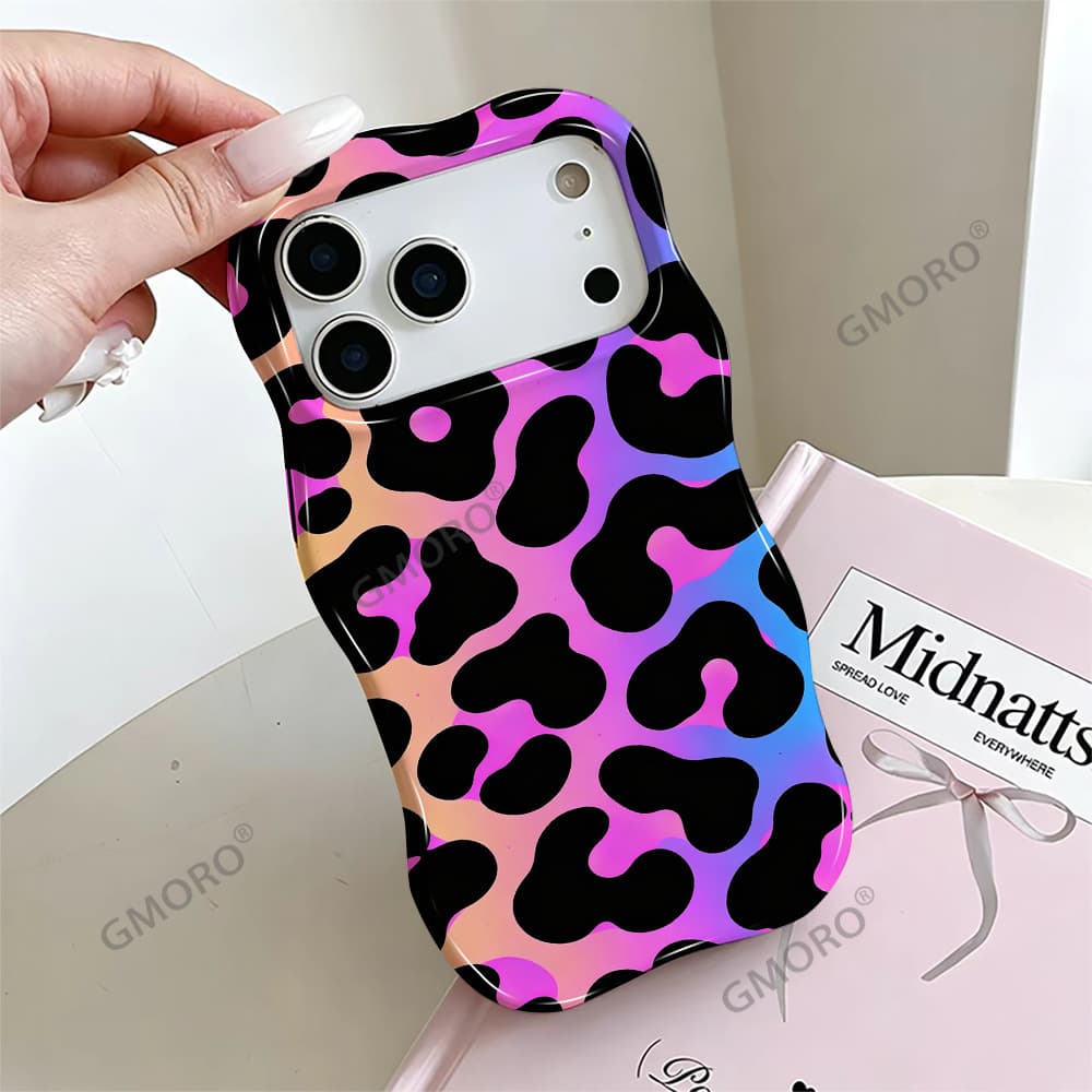 Trendy European-American Gradient Leopard Print Phone Case for Apple 16 Pro Max Wave Dual-Layer Film Case iPhone 17
