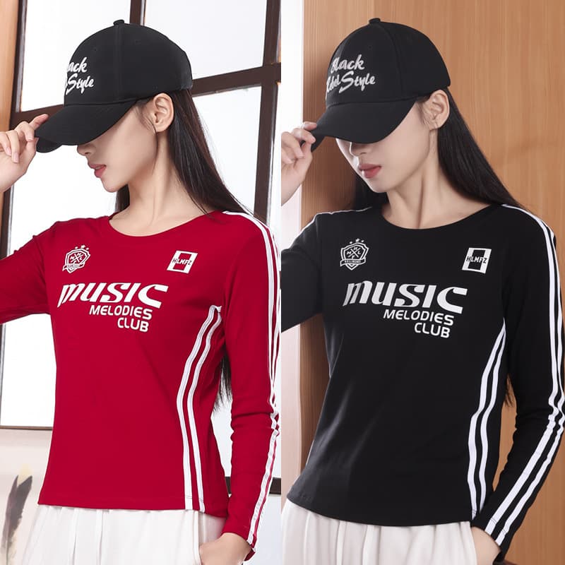 Autumn New Style Square Dance Long-Sleeve Top Women's Sports Fitness Wear Dance Ribbed Cotton Stretch T-Shirt