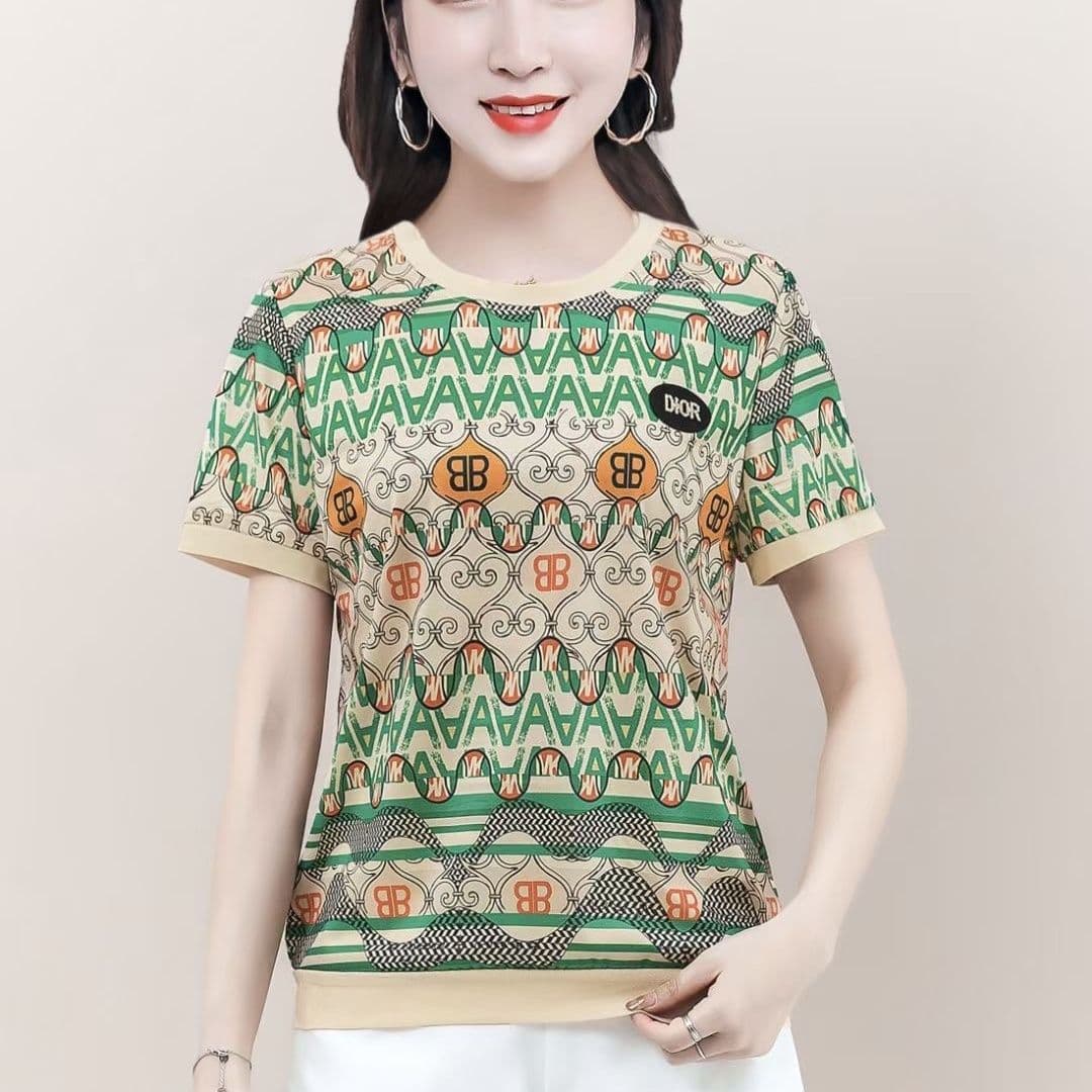 Short-sleeved t-shirts for women loose 2023 summer new temperament floral mom plus size clothes middle-aged and elderly women's clothing wholesale