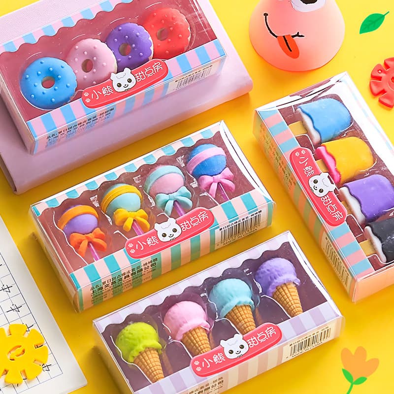 Creative styling student eraser ice cream cake eraser set hamburger cartoon eraser stationery gift