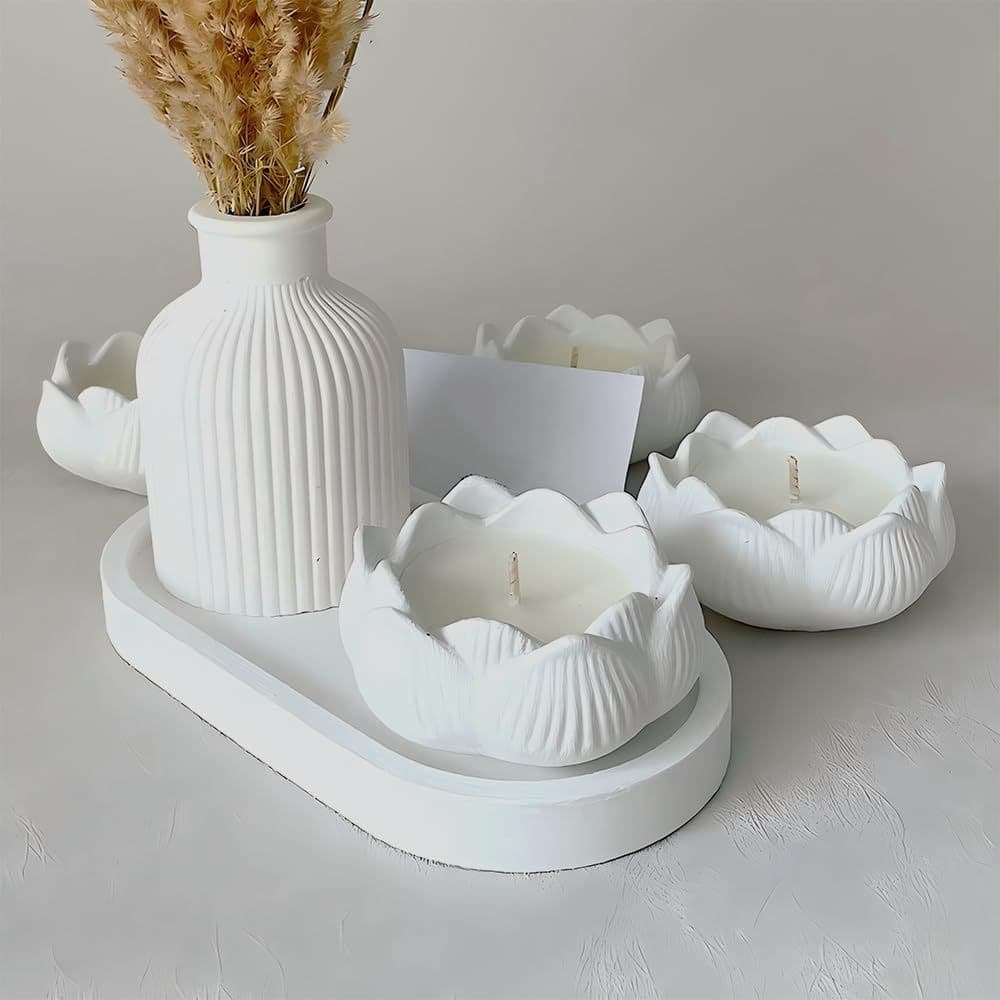 Cross-border DIY Resin Lotus Candle Holder Striped Vase Oval Decorative Storage Tray Epoxy Resin Gypsum Candle Cup Mold