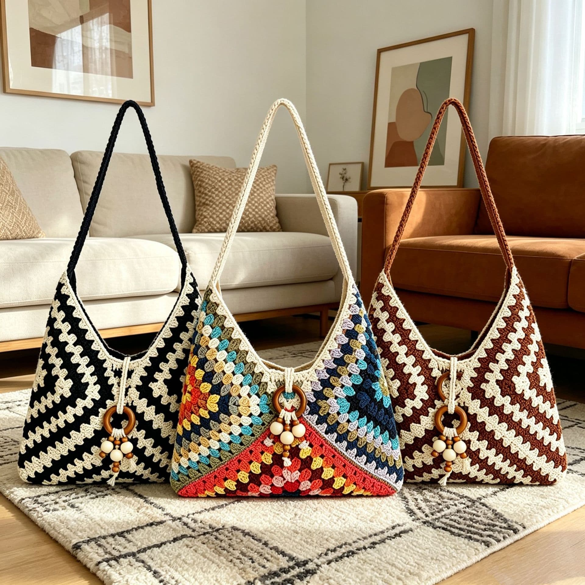 Ethnic style one-shoulder cotton woven bag, new Korean style grandmother plaid straw bag, vacation style beach bag, versatile women's bag