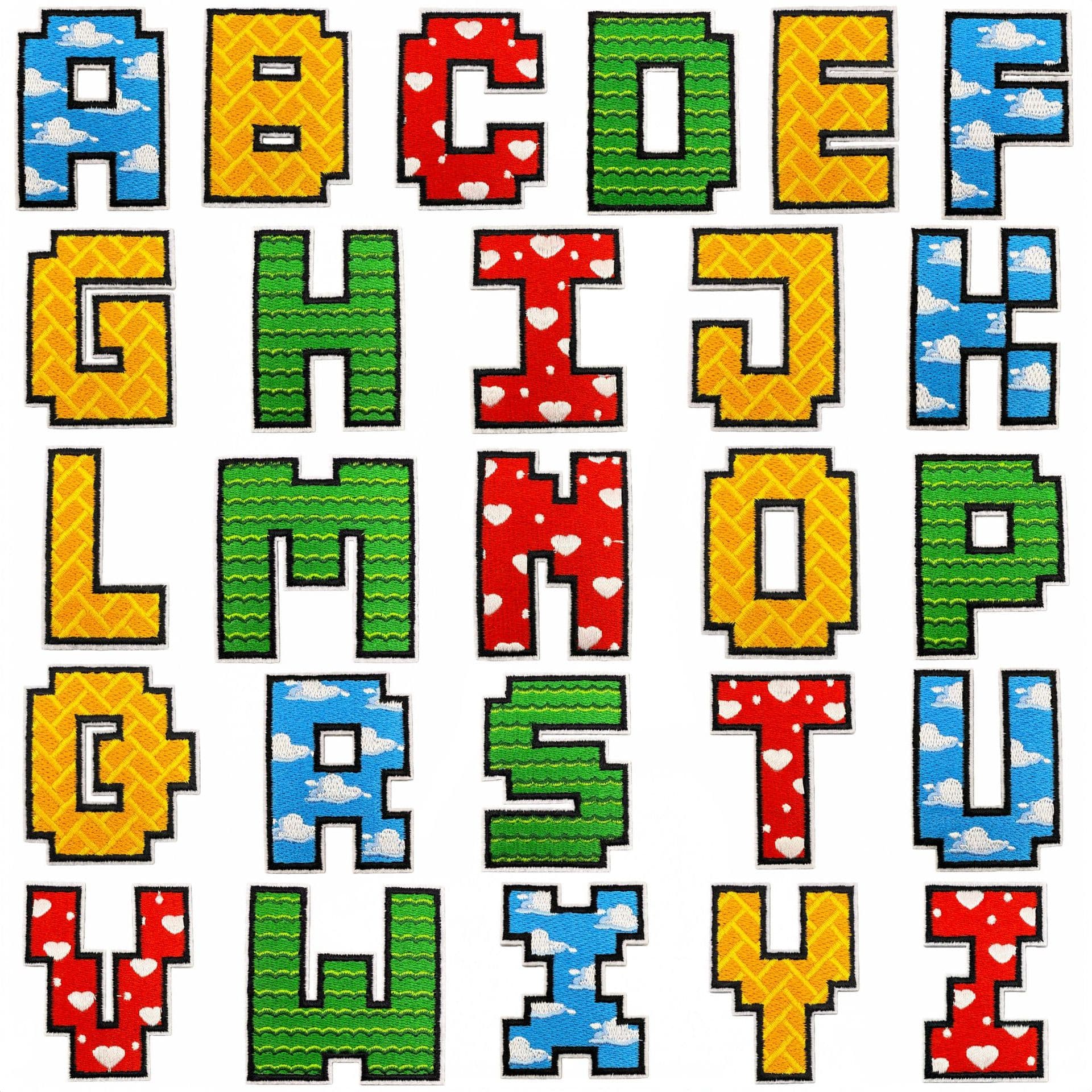 New cartoon letter embroidered fabric patches, cartoon decorative patches, in stock, computer embroidered clothing accessories, badges, labels