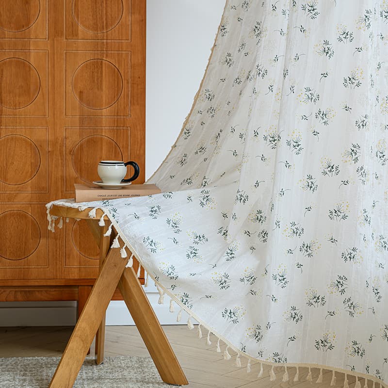 Cross-border Japanese-style Pure Cotton Small Daisy Floral Semi-Sheer Ready-Made Curtain, Partition Curtain, Short Curtain, Bay Window Curtain, Kitchen Curtain