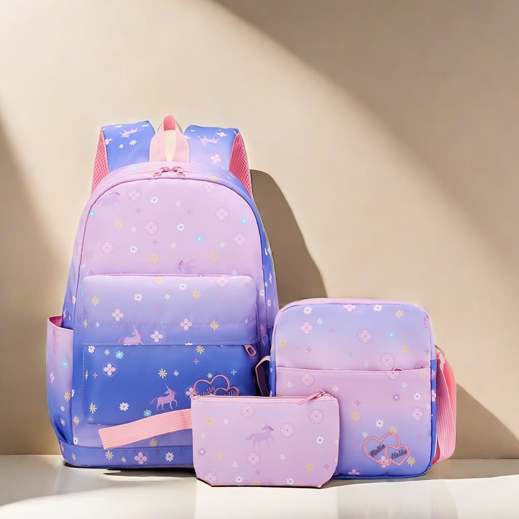 Korean-style Waterproof Backpack 3-Piece Set for Kids Grades 2-6, Elementary School Girls' Gradient Princess Backpack