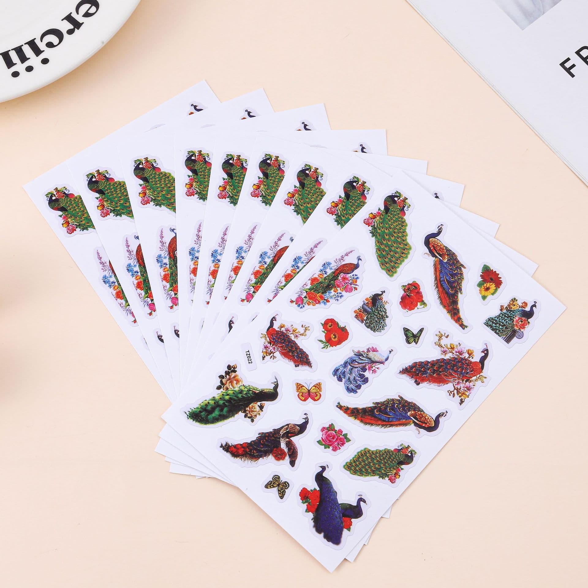 Peacock Creative Stickers for Kids Reward Colorful Cartoon Stickers Multi-Spec Peacock Star Glitter Sticker Decals