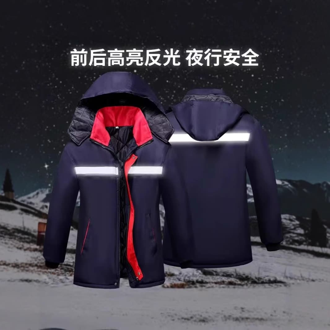 Men's winter labor protection work clothes, thickened cotton-padded jackets, reflective mid-length cotton coats, cold-proof and warm jackets, auto repair clothes, cotton-padded jackets
