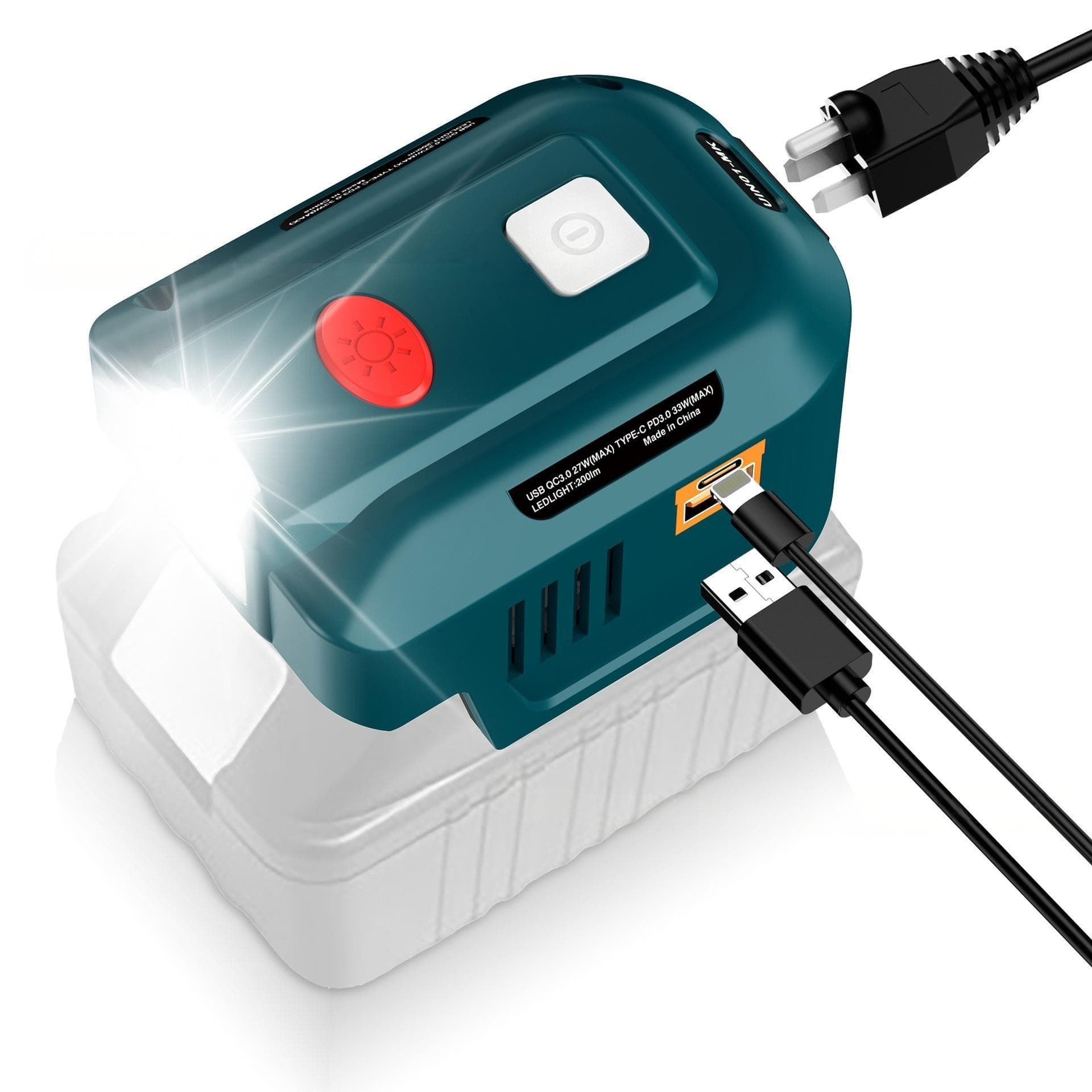 Inverter power supply 150W can be plugged into various brands of 18V tool lithium battery with lighting/USB/US/European regulations