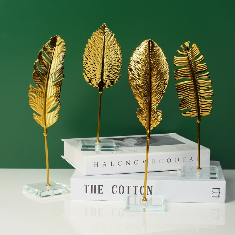 Light luxury creative metal leaf transparent base decoration home new Chinese style TV cabinet desktop living room small furnishings