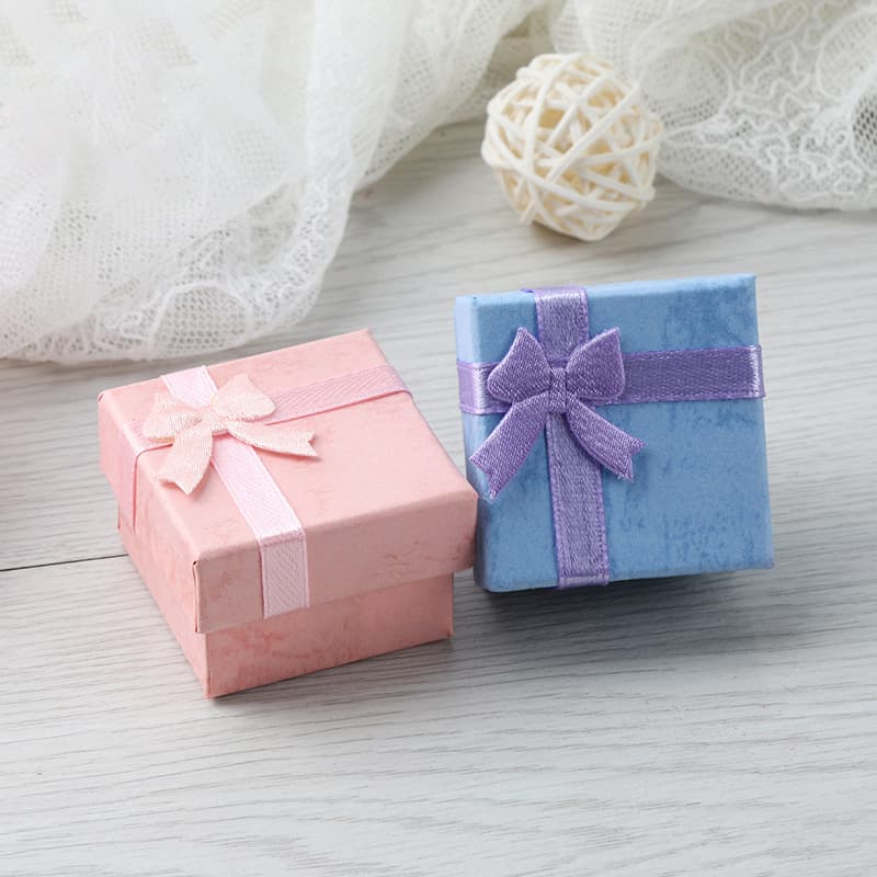 Multicolor Square Jewelry Packaging Box For Earrings Rings Paper Box Butterfly Knot Design Earring Ring