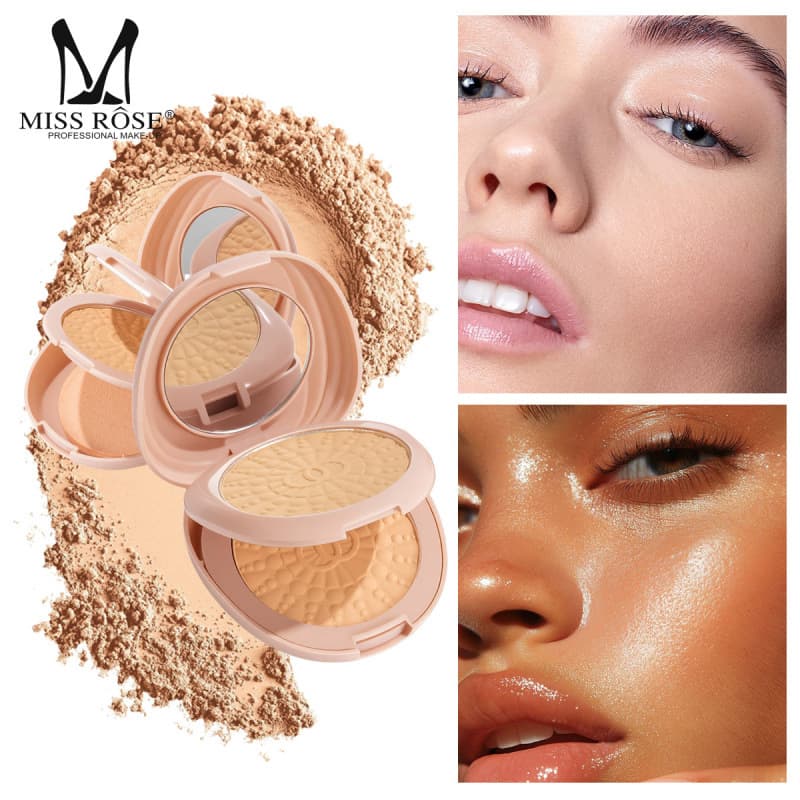 MISS ROSE cross-border double-layer setting powder naturally enhances skin tone with mirror, long-lasting makeup, light weight and oil control