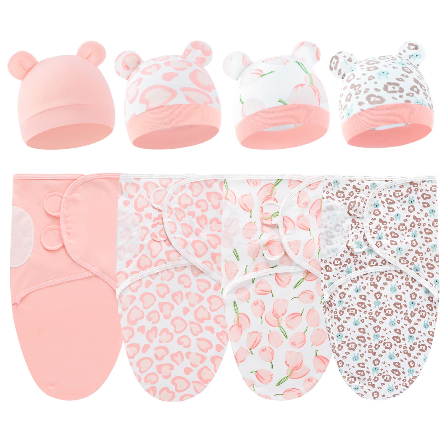 2026 Baby Anti-Kick Swaddle Blanket Newborn Wrapping Blanket Mickey Hat Infant Cap Baby Startle-Proof Cotton Wrap Set
