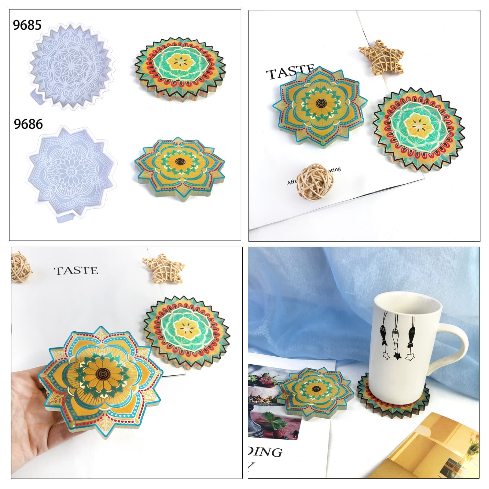 Mandala Coaster Silicone Mold Flower Resin Coaster Desktop Decorative Ornament Mandala Coaster Epoxy Mold