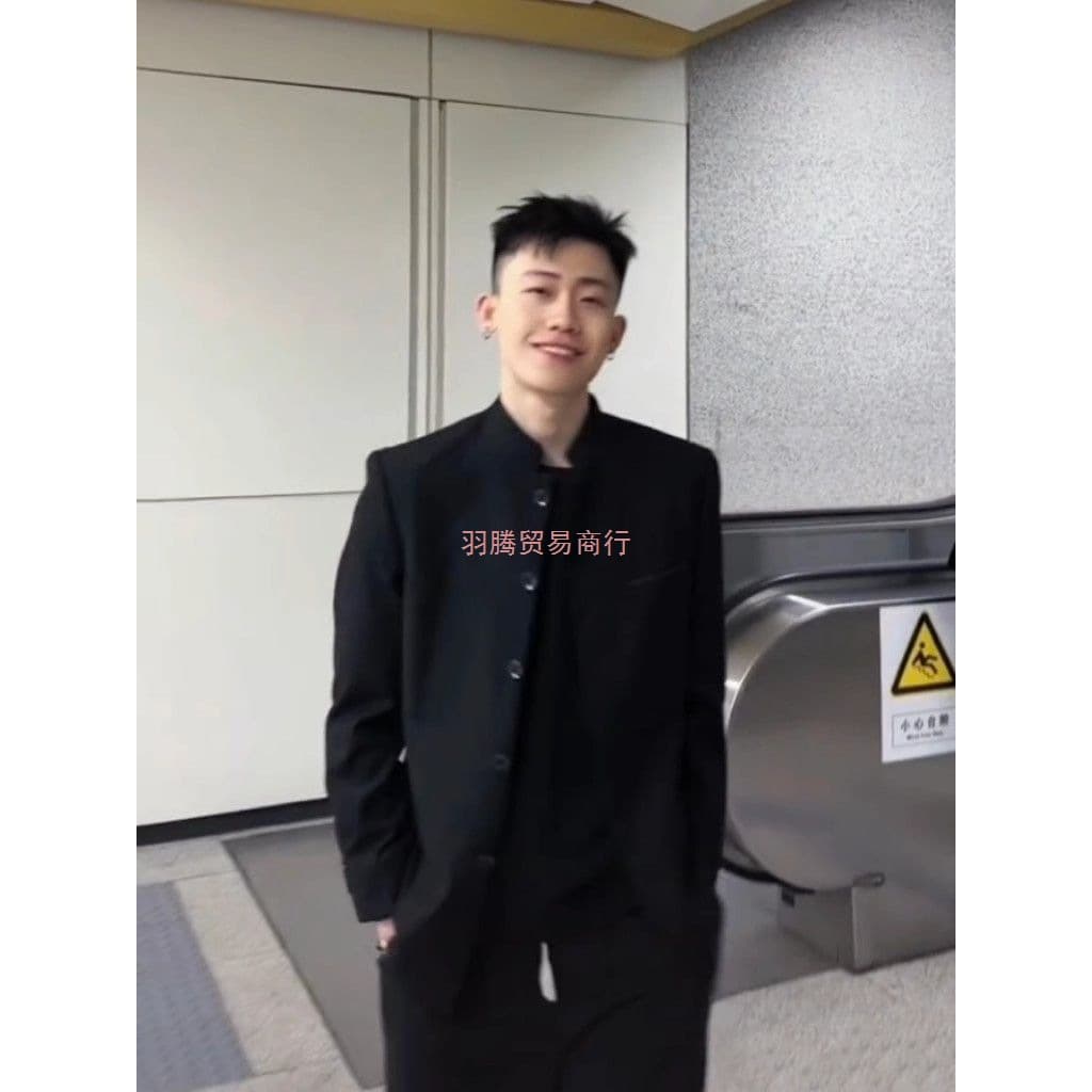 Zhongshan Suit Men's Same Style as Internet Celebrity Casual Top, Autumn/Winter New Chinese Trendy Men's Jacket, Stand-up Collar Suit Set