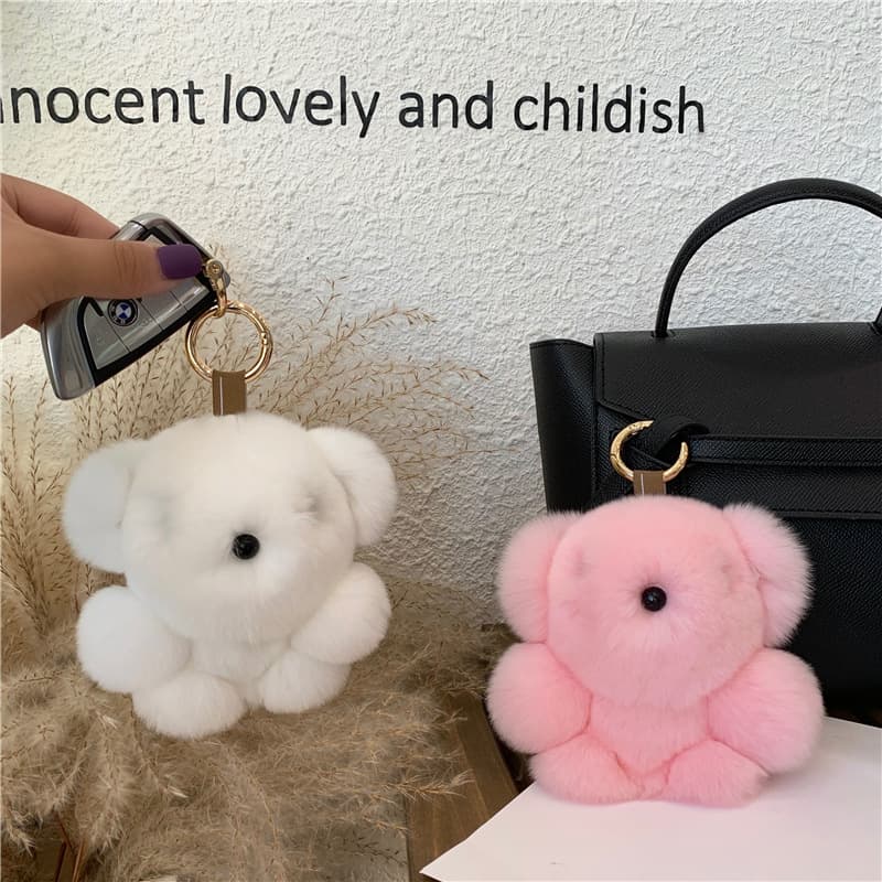 Rex Rabbit Fur Bear Pendant Plush Bag Charm Teddy Bear Stuffed Toy Cute Car Keychain Birthday Gift