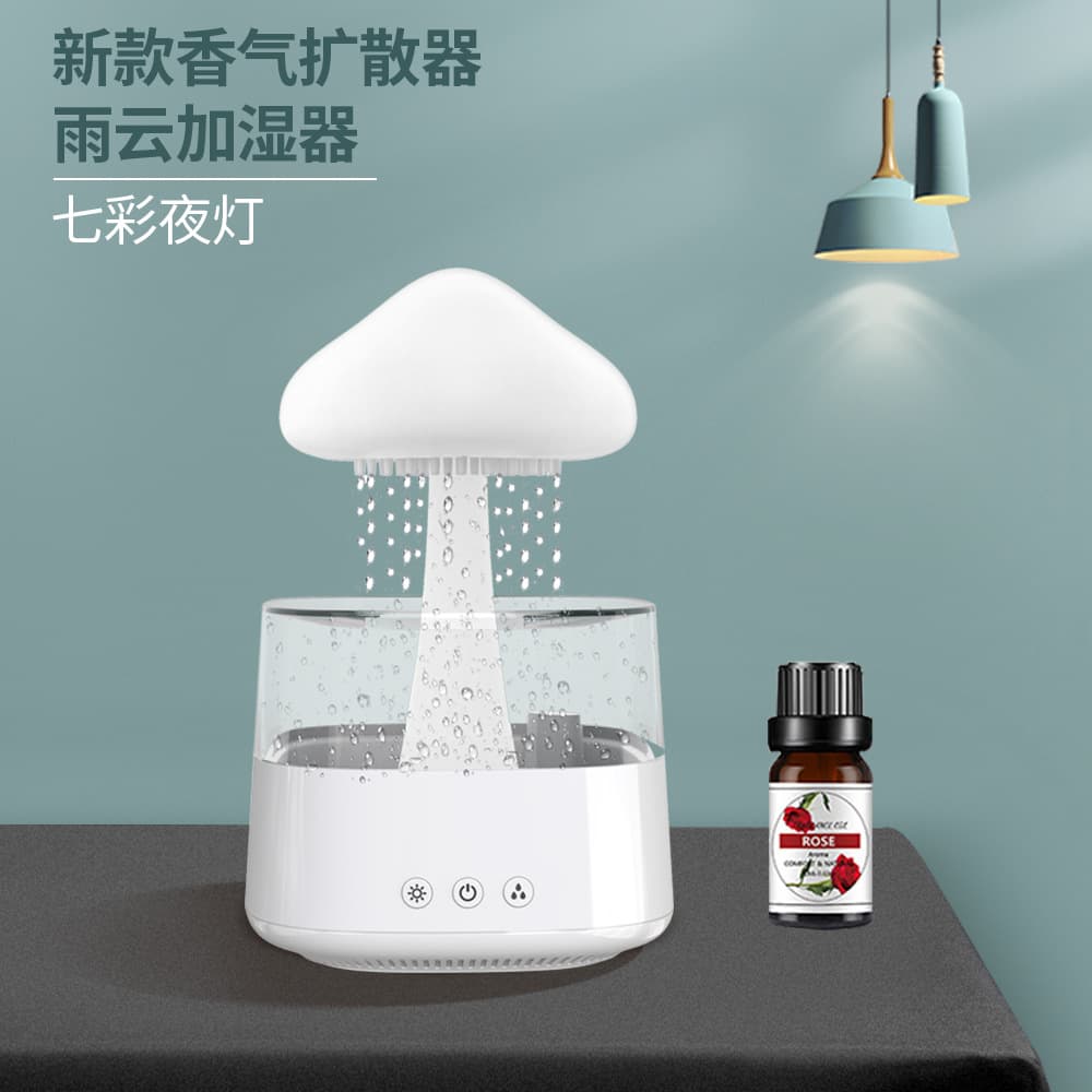 Raindrop Aroma Diffuser with 7-Color LED Light, Ultrasonic Essential Oil Diffuser, Remote Control Humidifier & Atomizer