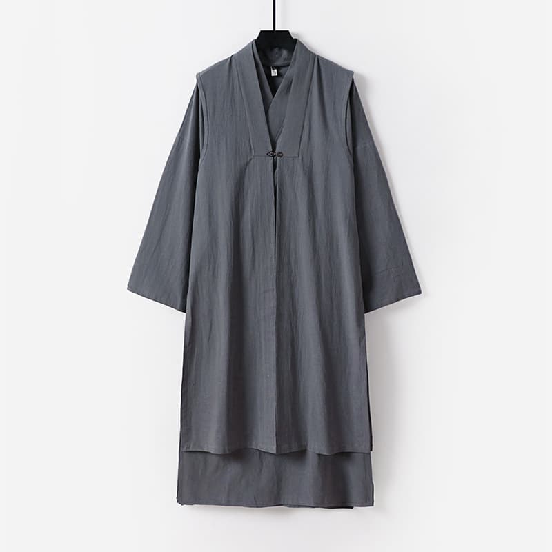 Men's Spring and Summer Cotton-Linen Loose Cross-Collar Three-Purity Collar Long Robe, Wudang Taoist Priest Outfit, Autumn Taoist Robe, Chinese Style