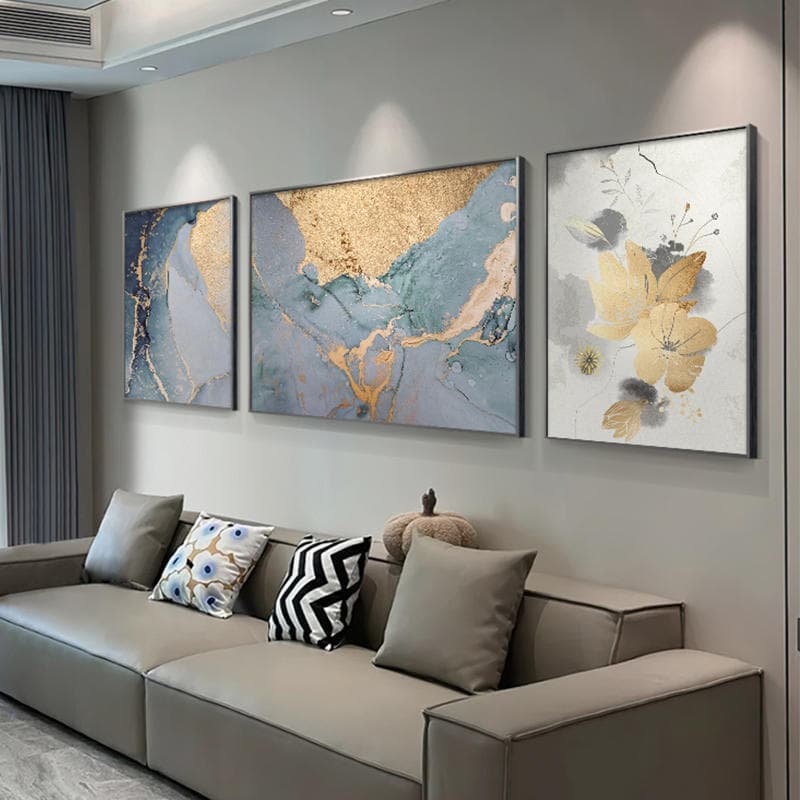 Oil Painting Style Living Room Decorative Painting Hand-painted Triple Banner Modern Simple Advanced Abstract Hanging Painting Sofa Background Mural