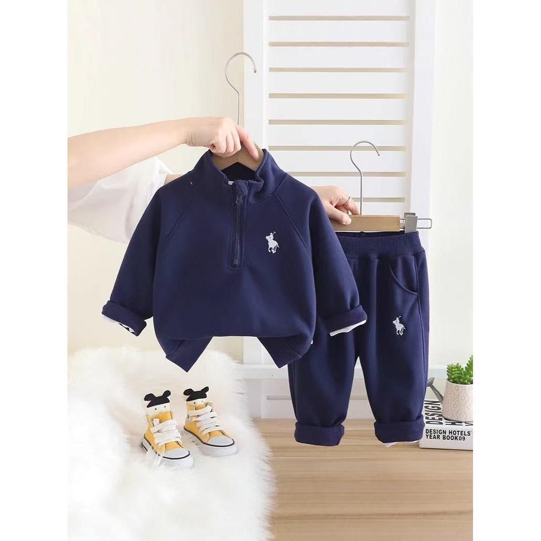 Boys' suit, new baby clothes, children's spring and autumn stand-up collar pullover sweatshirt two-piece set
