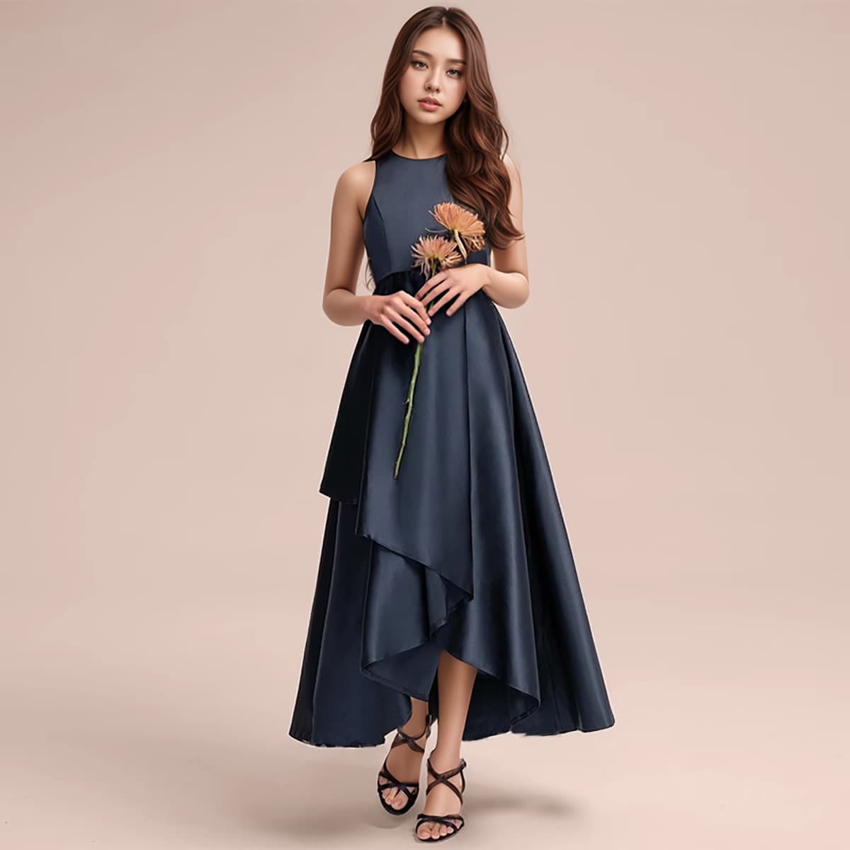 Cross-Border Evening Dress Teens Royal Blue High-End Long Gown Medium Big Kids Birthday Party Performance Wedding Bridesmaid Dress