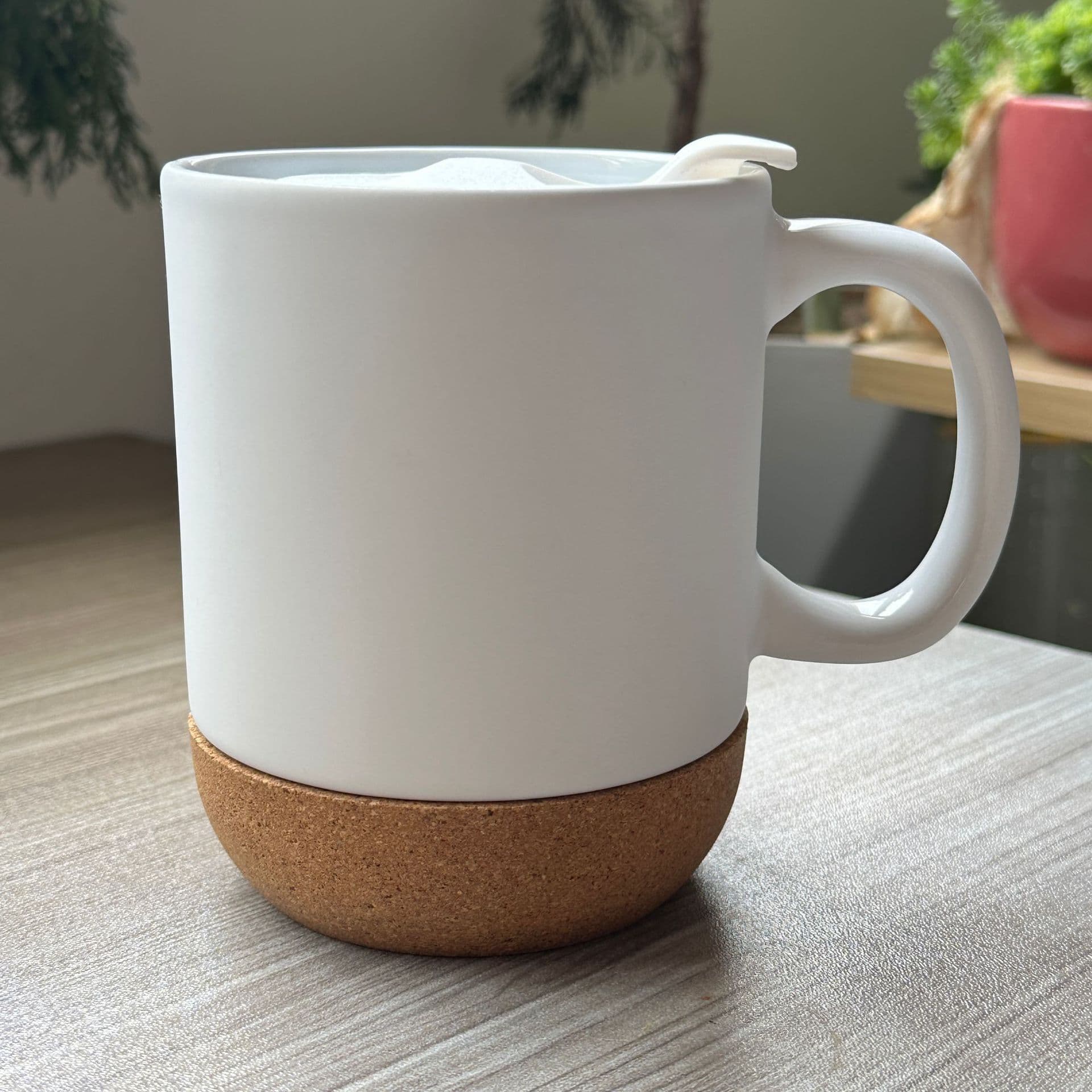 Ceramic Cup with Cork Base and Wooden Coaster, Heat Transfer Coffee Mug with Wooden Base, Non-Slip Heat-Insulated Water Cup