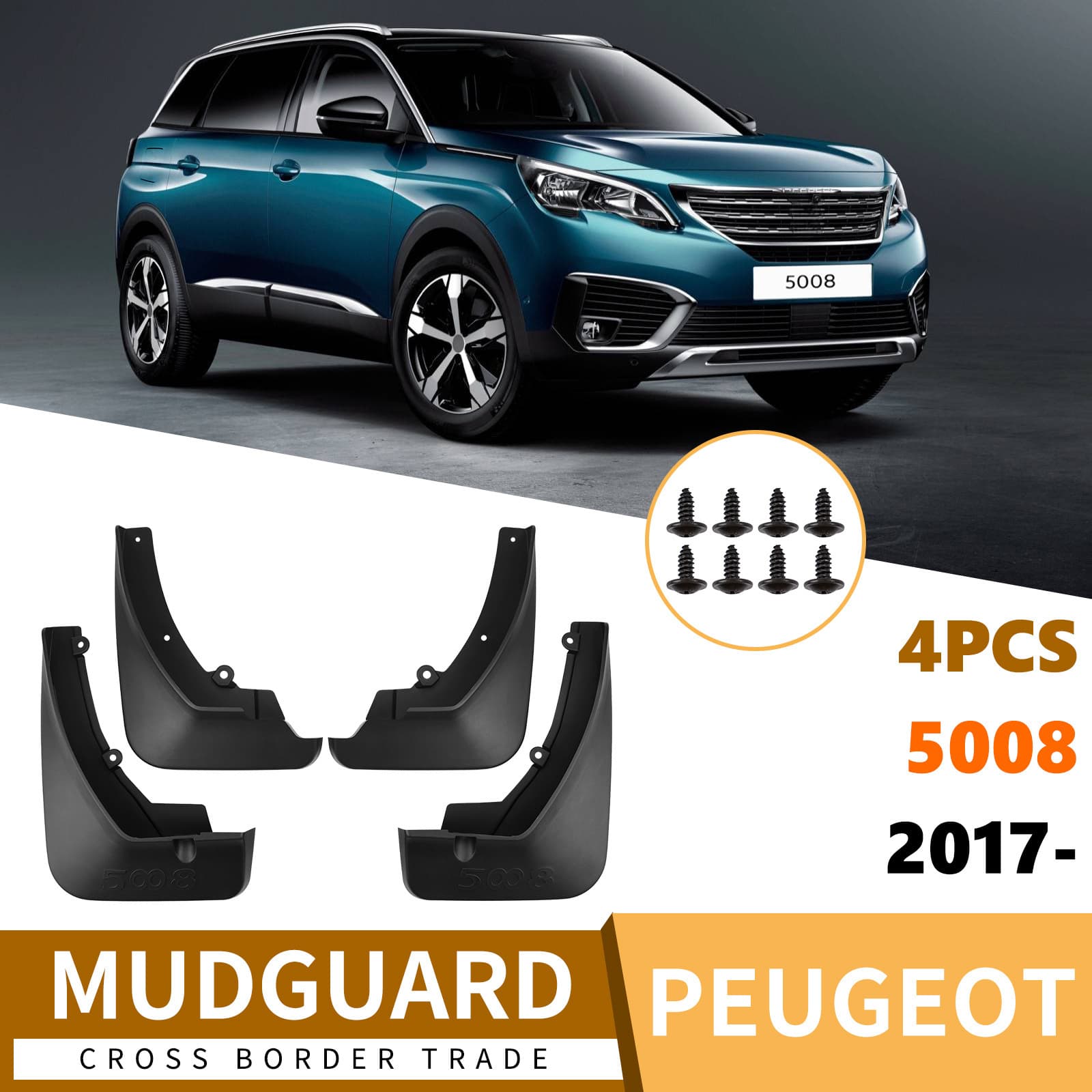 Fits Peugeot 5008 2017-2025 with Logo Mud Flaps Mudguards Car Accessories Cross-border