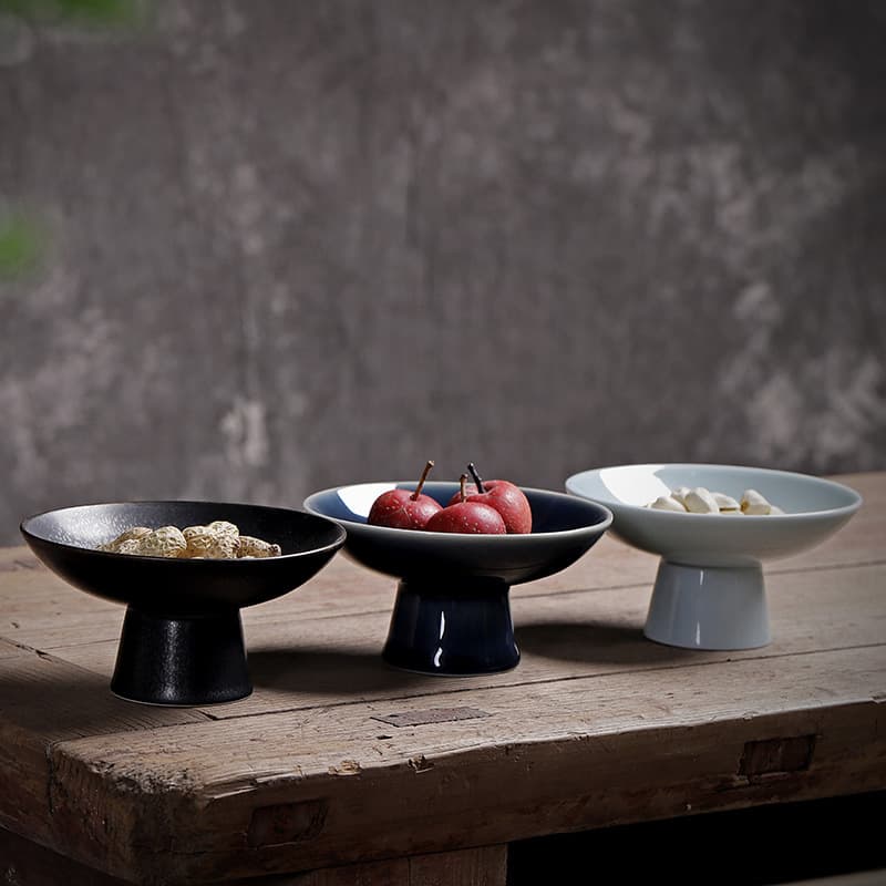 Ceramic High-Foot Fruit Plate Japanese Creative Buddhist Offering Plate Dried Fruit Plate Fruit Dish Chinese Tray Home Living Room Tea Snack Plate
