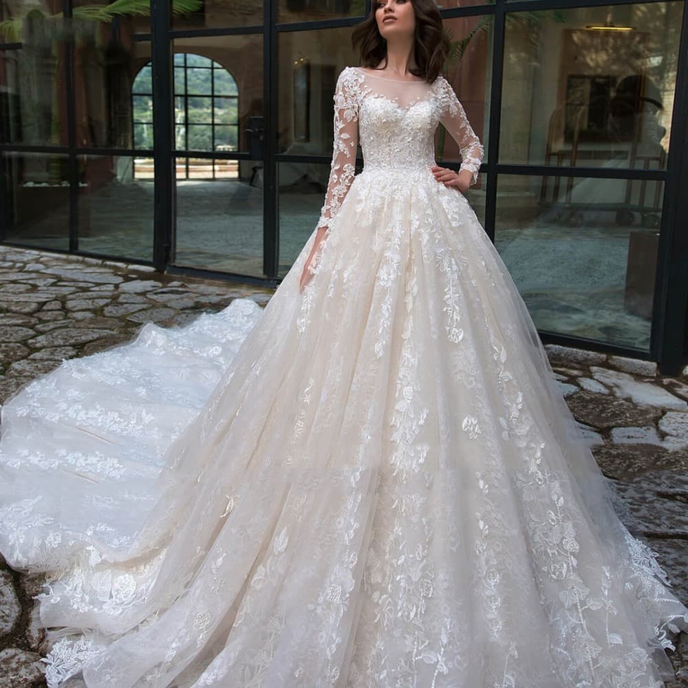 2026 Elegant Short Stand Collar White Mid-Rise One-Shoulder Long Train Wedding Dress Factory Supply Wholesale