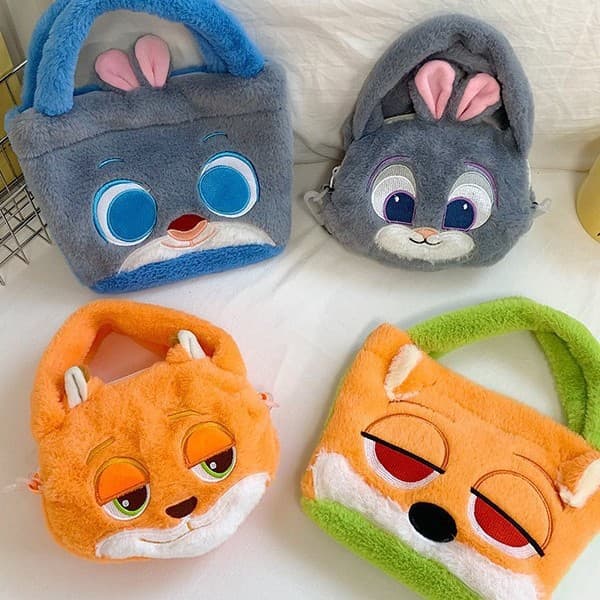 Cross-Border Wholesale Factory Direct Zootopia Nick and Judy Plush Cartoon Trendy Women's Shoulder Bag