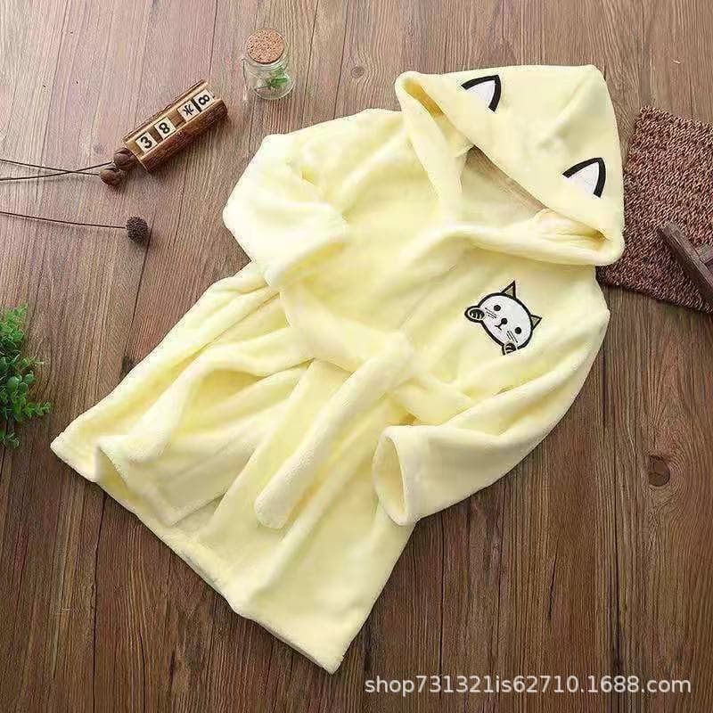 Children's Flannel Bathrobe with Hood for Boys and Girls, Winter Cute Sleepwear for Kids