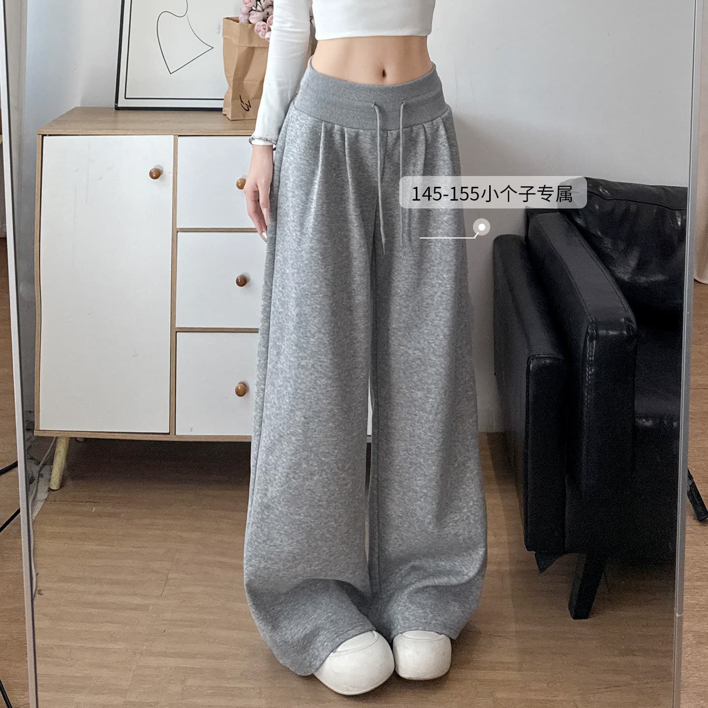 American gray sports pants for women spring 2026 new fat mm large size low-waisted casual straight wide-leg pants