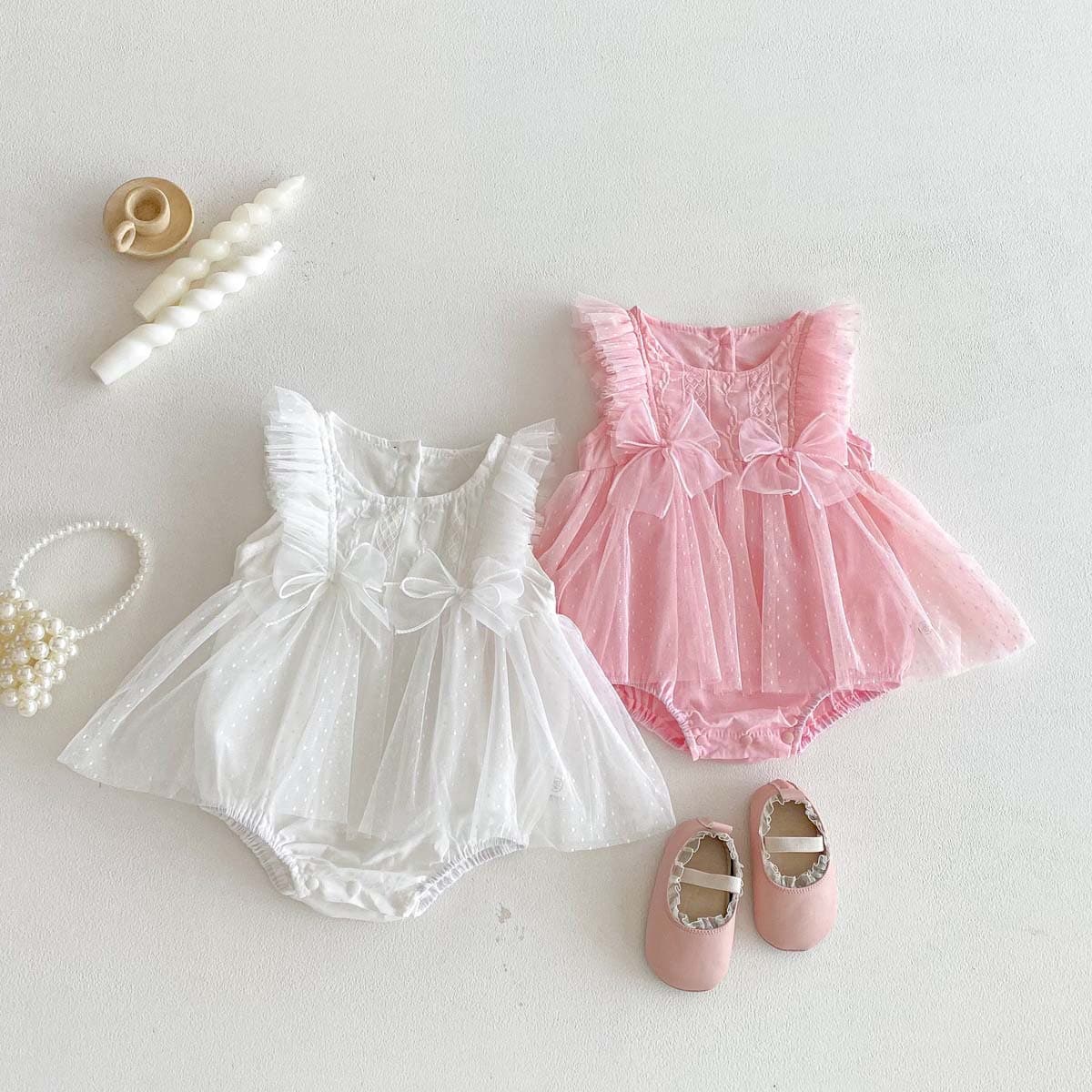 Girls Mesh Dress Romper Children Bowknot Sleeveless Princess Dress Baby Summer New Stylish Jumpsuit