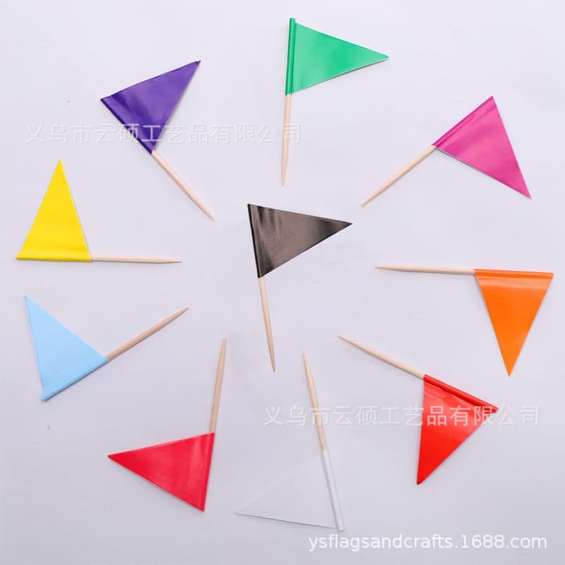 Triangular Blank White Toothpick Flags in Red, Yellow, Blue, Green, Pink, Purple, Orange, and Black for Cake and Dessert Toppers