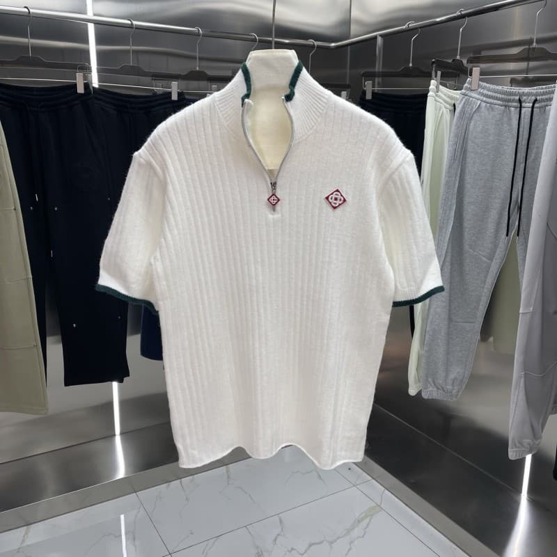 High-end Casabl knitted sweater short-sleeve jacquard cardigan polo shirt couple shorts set