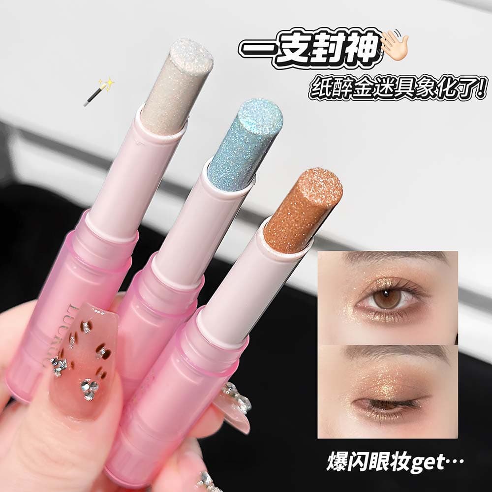 LUCKGO Jelly Crystal Shimmer Eyeshadow Stick Fine Glitter Brightening Brick-Tone Smoky Eye Makeup One-Swipe Lazy Eyeshadow Pen
